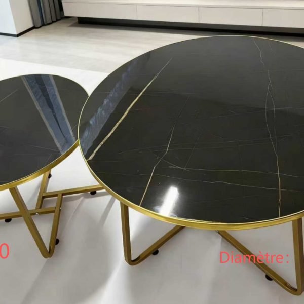 Table Centrale 2 en 1 – Design Marbre Noir & Pieds Dorés