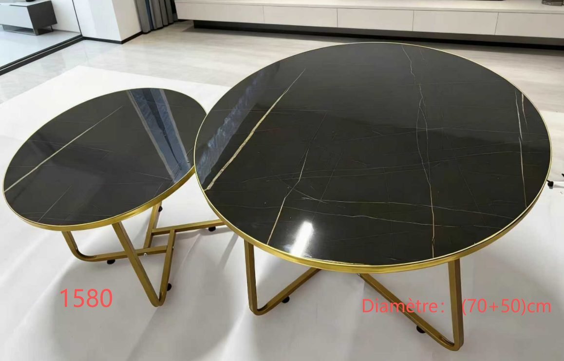 Table Centrale 2 en 1 – Design Marbre Noir & Pieds Dorés